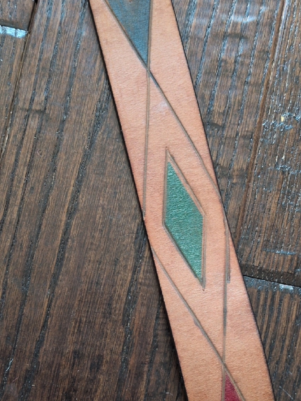 GAP I Vintage Cognac Brown Leather Belt with Red, Green & Black Diamond Belt, M - Picture 11 of 16